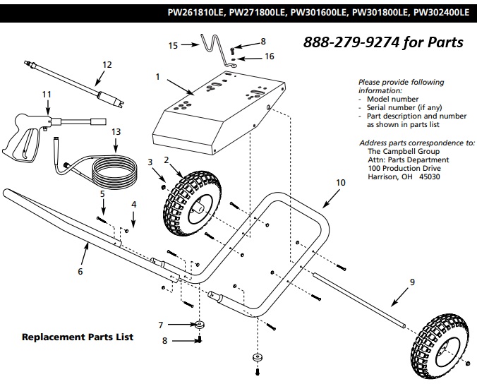 PW261810LE REPLACEMENT PARTS